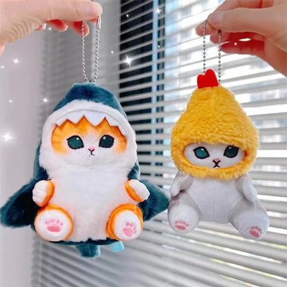 12cm Cartoon Shark Fried Shrimp Cat Plush Doll Soft Plush Bag Charm Stuffed Car Key Chain Pendant for Purse, Handbag Bag Decor