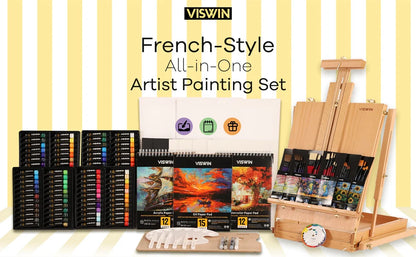 All-in-One Artist Painting Set, 147 Pcs Professional Painting Kit with French Easel, 96 Oil, Watercolor & Acrylic Paint Set, Can